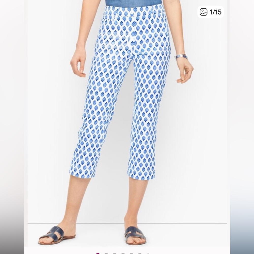 NWT Talbots Perfect Skimmers Pants in Blue Block Print